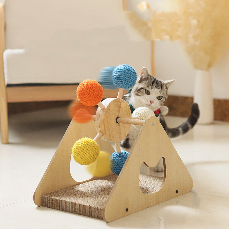 Tour d’Activité Rotative en Bois – Griffoir & Jeu Interactif pour Chat