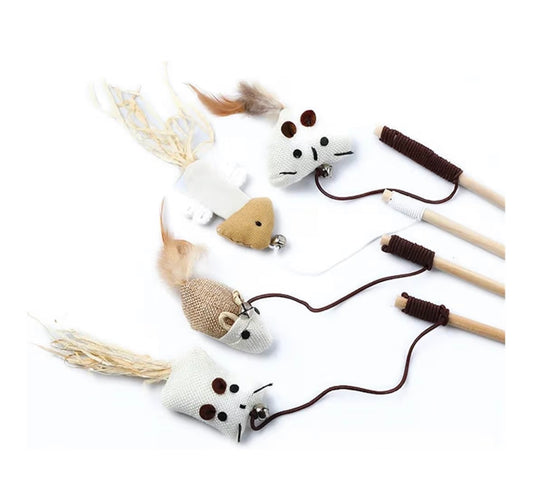 Canne à pêche pour chat – Jouet interactif naturel