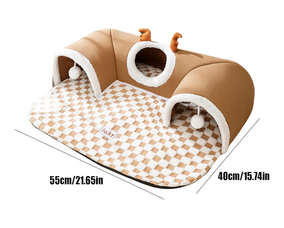 Tapis & Nid Tunnel Cache-Cache pour Chat – Aire de Jeu & de Repos