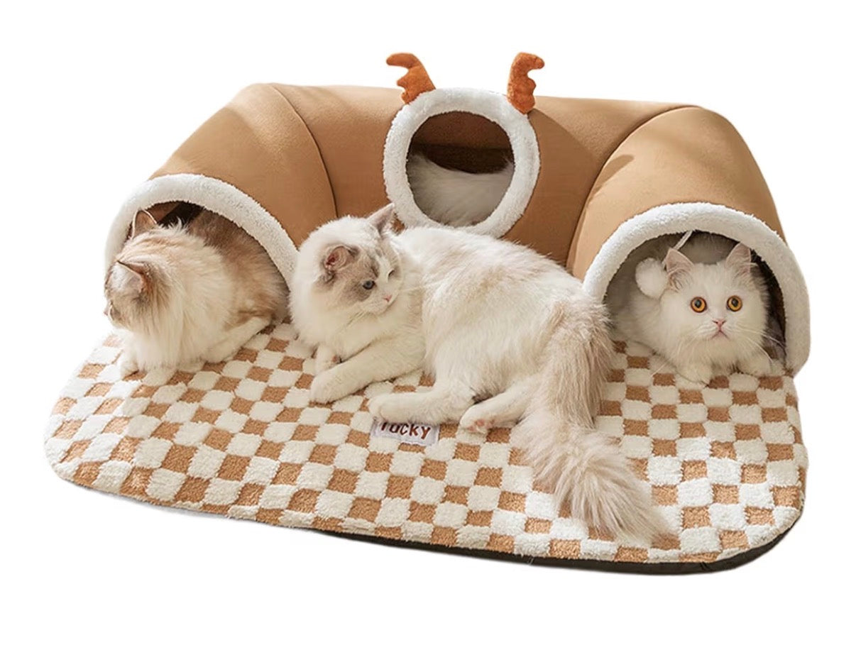 Tapis & Nid Tunnel Cache-Cache pour Chat – Aire de Jeu & de Repos
