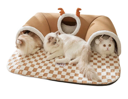Tapis & Nid Tunnel Cache-Cache pour Chat – Aire de Jeu & de Repos