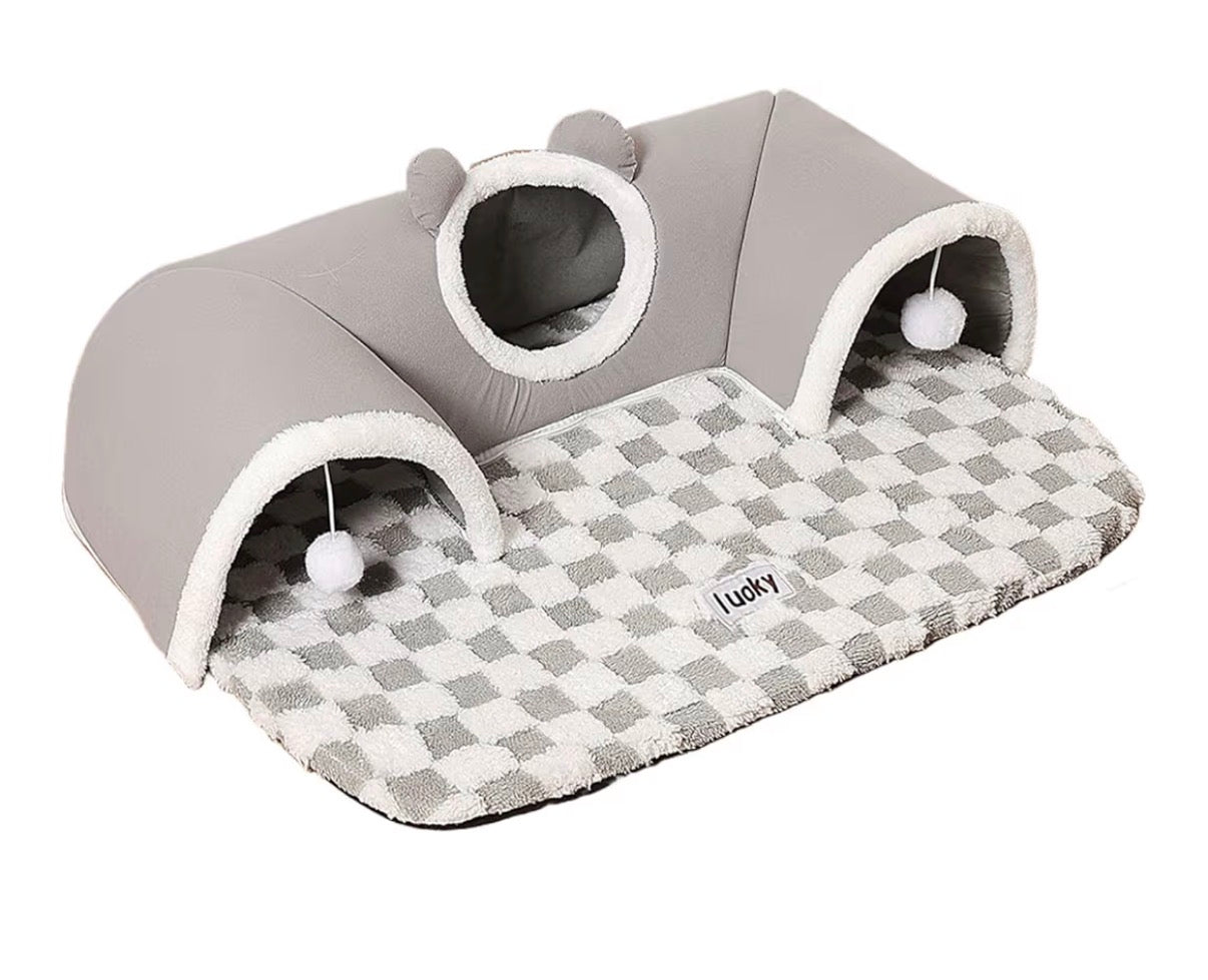Tapis & Nid Tunnel Cache-Cache pour Chat – Aire de Jeu & de Repos