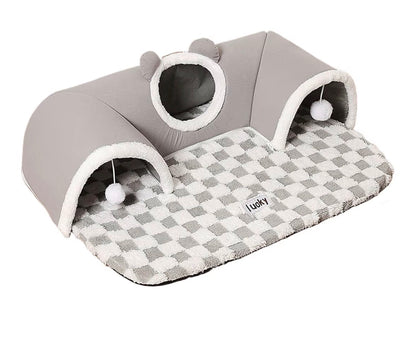 Tapis & Nid Tunnel Cache-Cache pour Chat – Aire de Jeu & de Repos