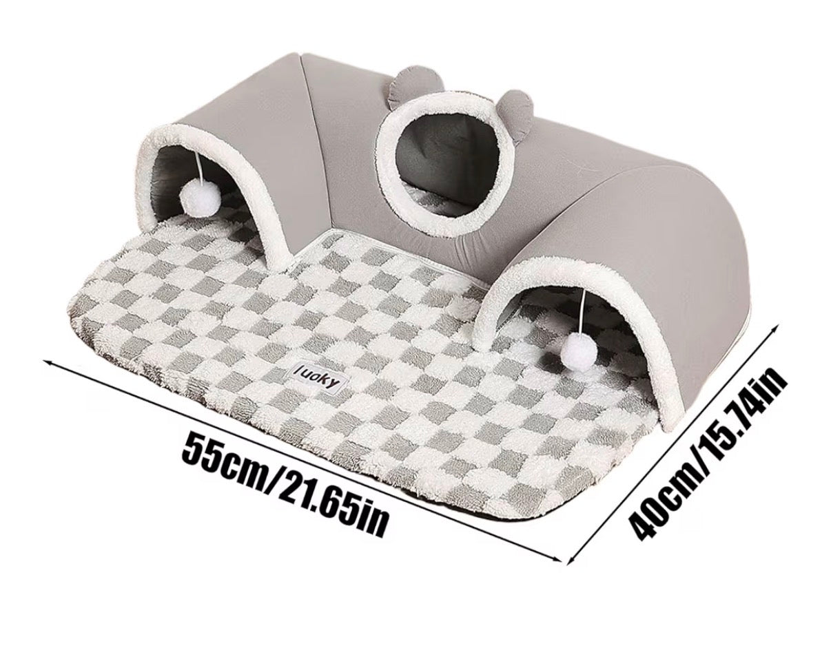 Tapis & Nid Tunnel Cache-Cache pour Chat – Aire de Jeu & de Repos