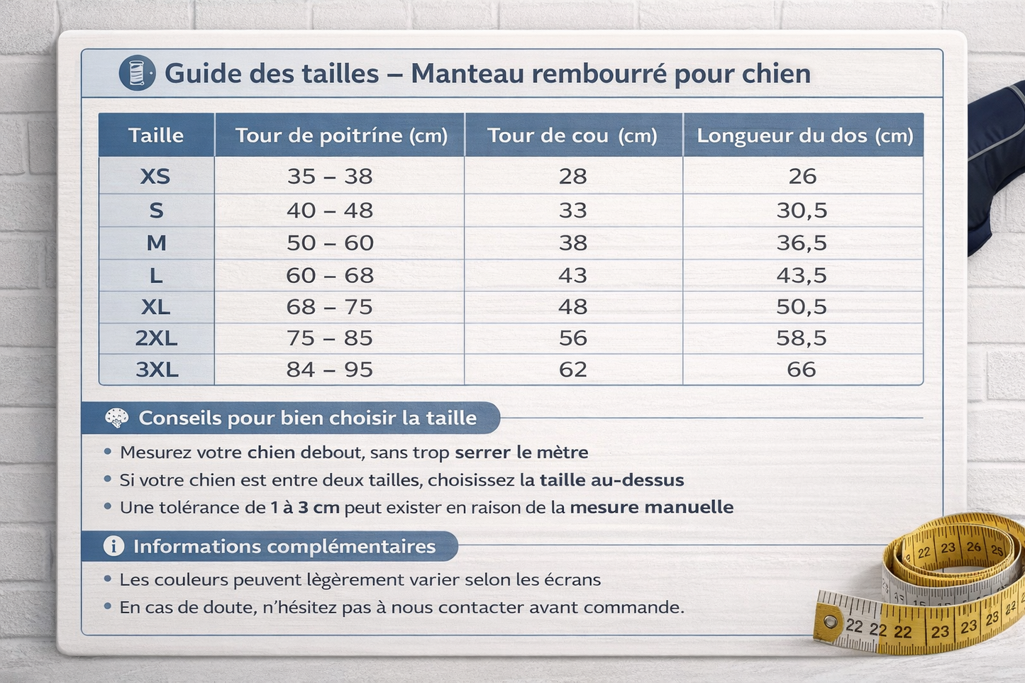 Manteau rembourré réfléchissant pour chien – Chaud et imperméable