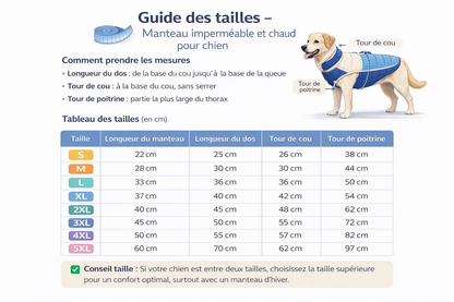 Manteau Chien Imperméable & Chaud – Réfléchissant – Spécial Extérieur Hiver