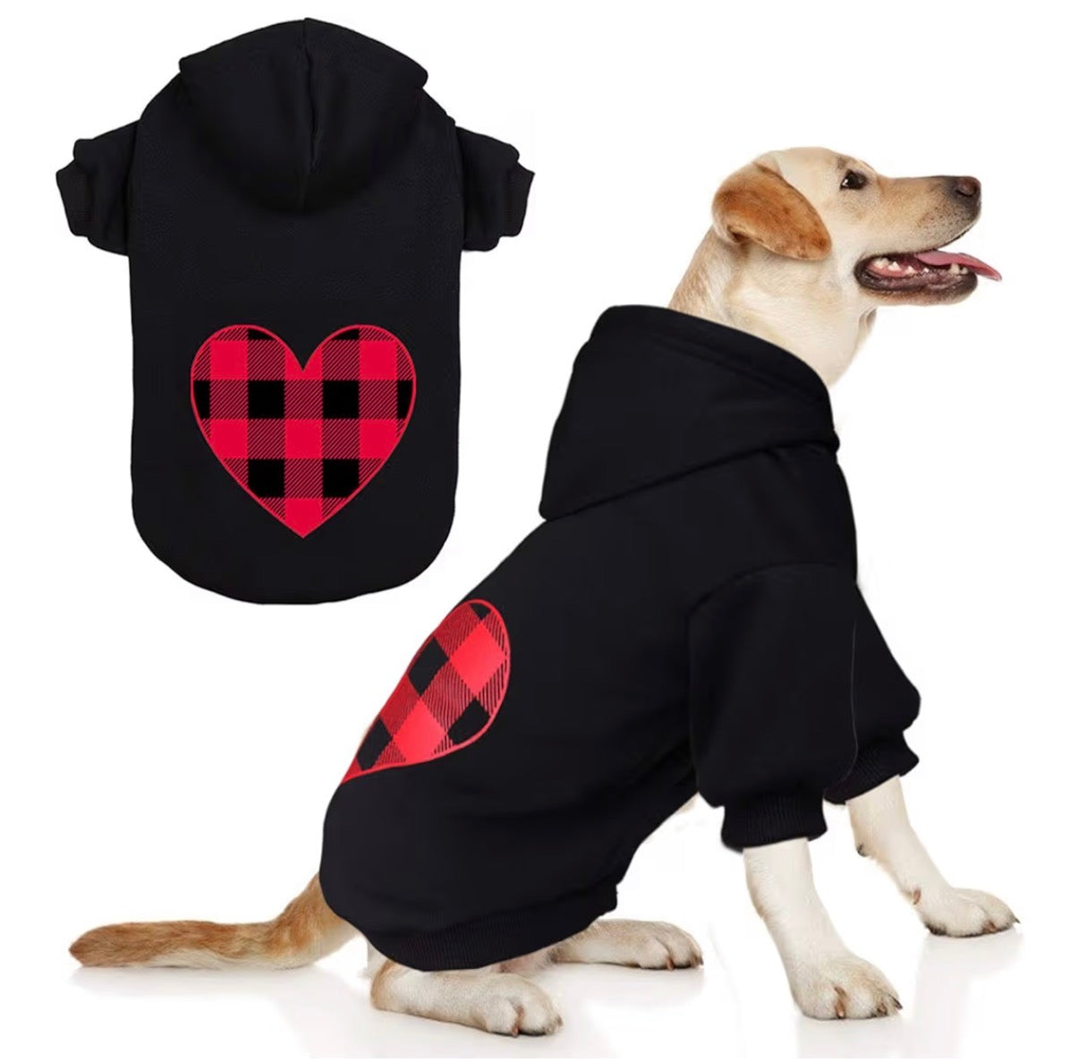 Pull Chien Hiver – Motif Cœur à Carreaux