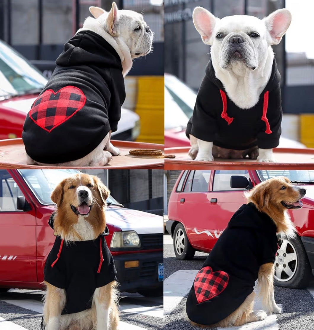 Pull Chien Hiver – Motif Cœur à Carreaux