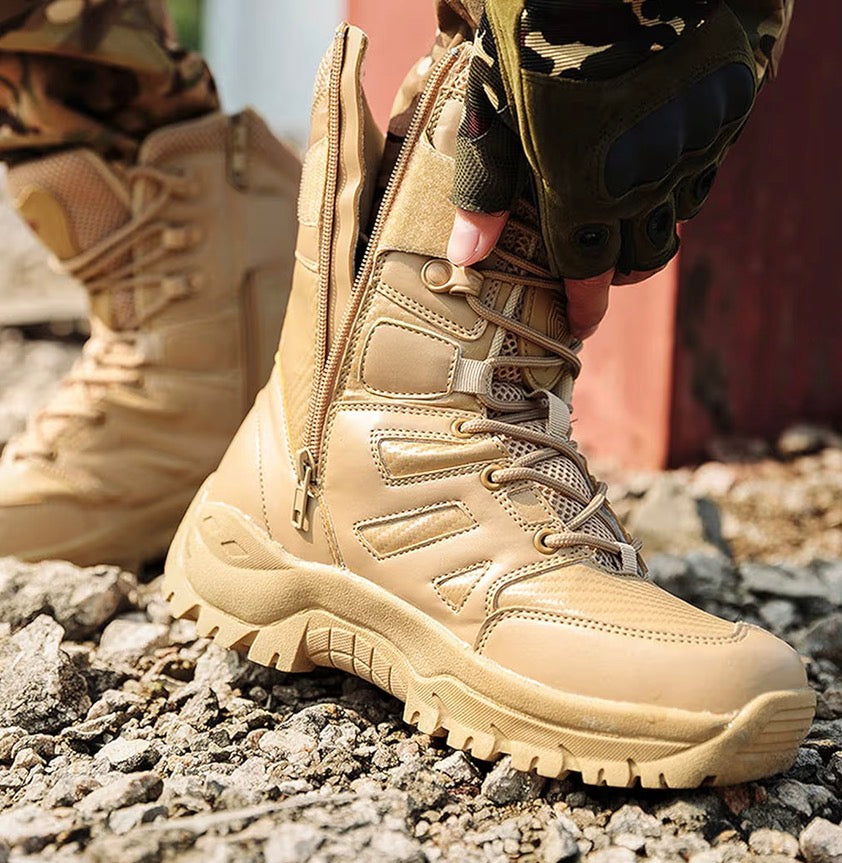 Rangers Tactique Cuir - Beige & Noir