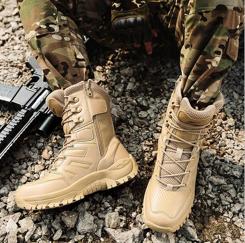 Rangers Tactique Cuir - Beige & Noir