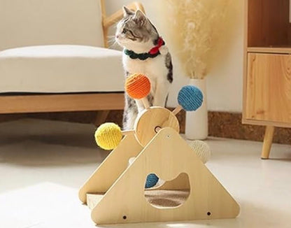 Tour d’Activité Rotative en Bois – Griffoir & Jeu Interactif pour Chat