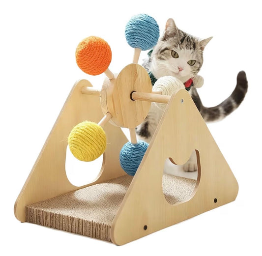 Tour d’Activité Rotative en Bois – Griffoir & Jeu Interactif pour Chat