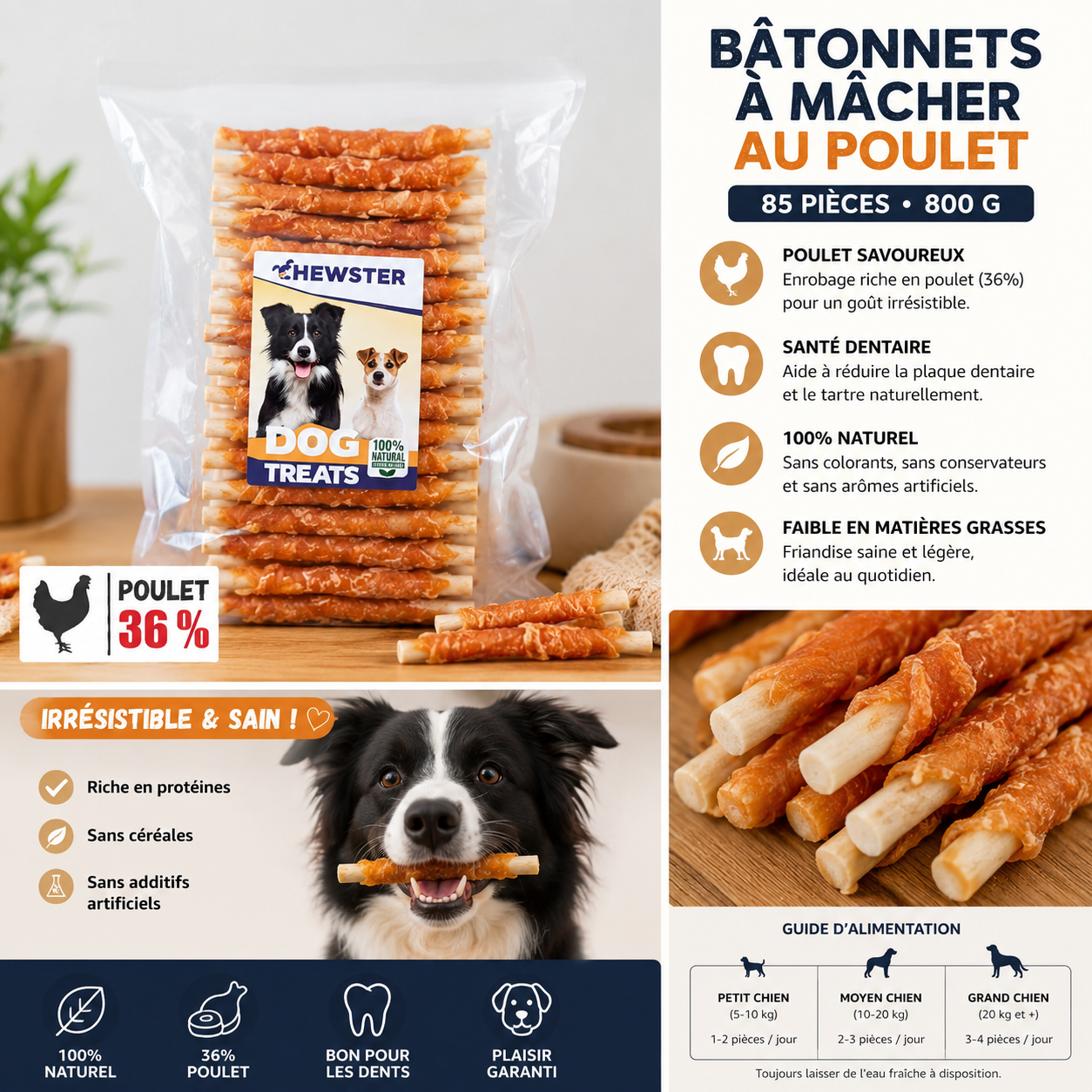 Bâtonnets à mâcher au poulet – Friandise naturelle pour chien