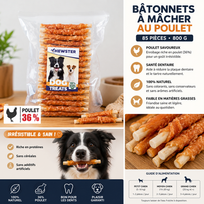 Bâtonnets à mâcher au poulet – Friandise naturelle pour chien