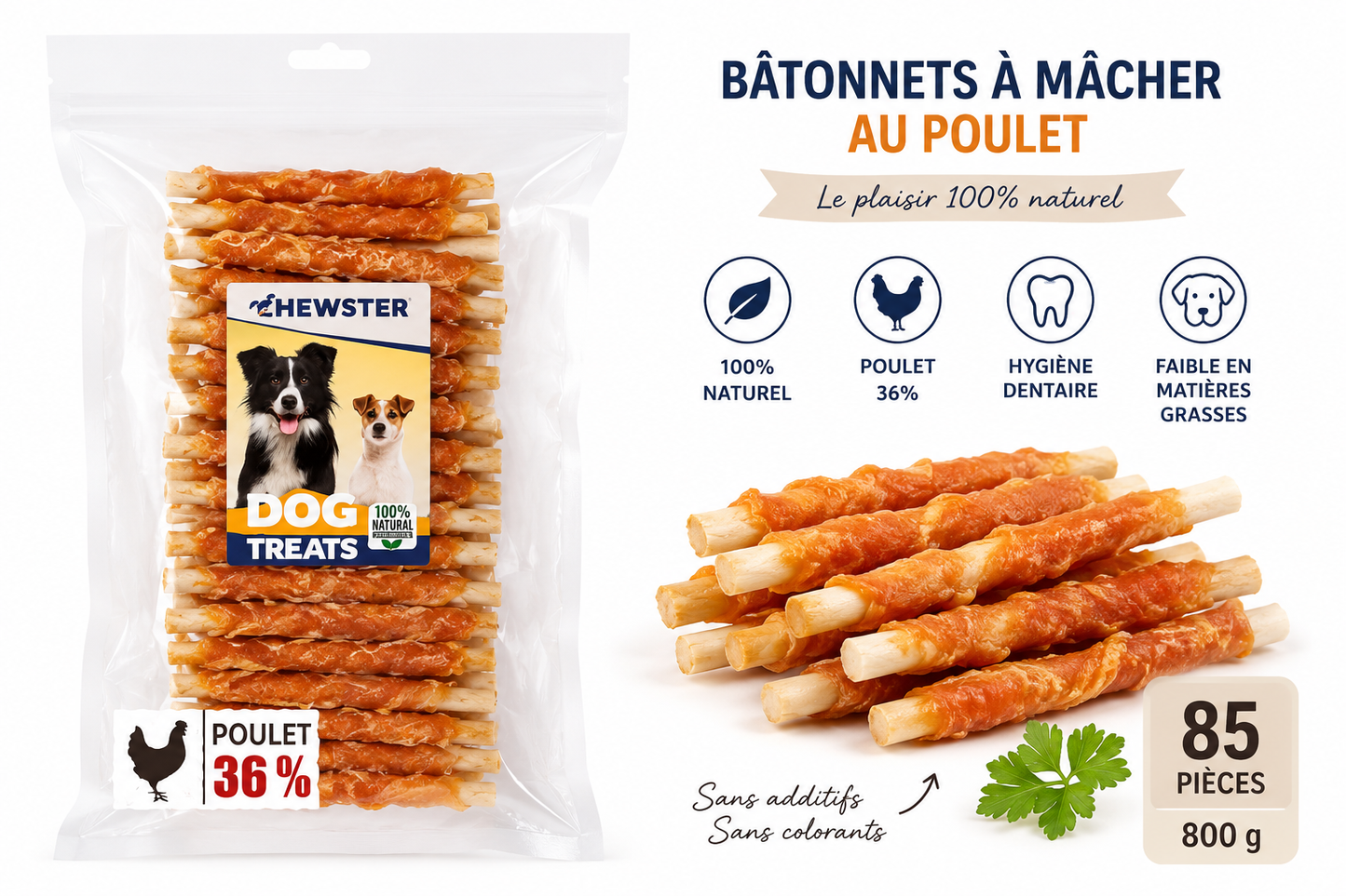Bâtonnets à mâcher au poulet – Friandise naturelle pour chien
